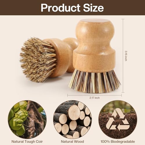 5 Pcs Bamboo Wood Dish Brush Set Handheld Bamboo Wok Brush Scrubber for Dishes Pans Pots Fruit and Veggie Washing(Style D) - Image 2
