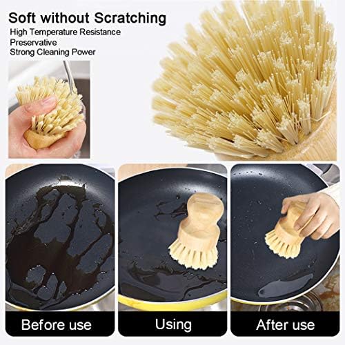2 Pack Bamboo Dish Scrub Brush, Picowe Natural Scrub Cleaning Brush Vegetable Brush for Dishes Cast Iron Pots Pans, Used in Bathroom Kitchen Sink Household Cleaning - Image 3