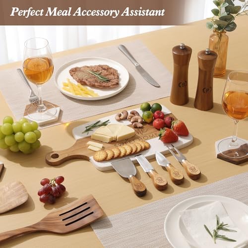 Luxury Kitchen Gift Set for Housewarming – Marble Cheese Board, Acacia Wooden Grinders, Cheese Knives & Utensils, Coaster Set – Elegant Charcuterie & Cooking Gift Box for Women, Couples, New Home - Image 4