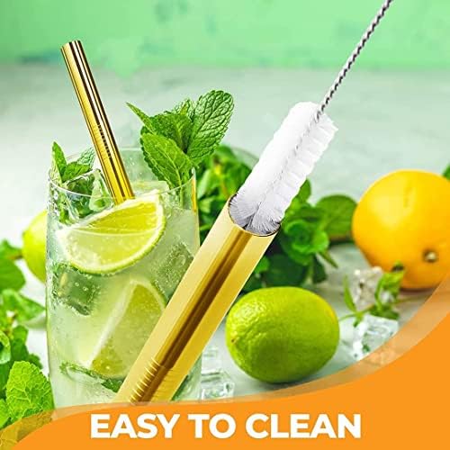 Vinaco 6 Pack Gold 0.4" Wide Bore Reusable Stainless Steel Smoothie Straws - Image 7