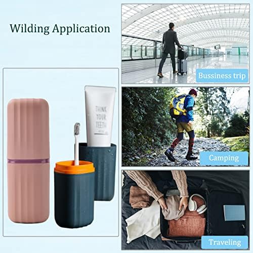 2Pcs Travel Toothbrush Cup Case, Portable Toothbrush Holder Case for Traveling, Camping, Business Trip and School, Plastic Toothbrushes Toothpaste Set with Two Colors (Navy blue and Lotus color) - Image 5