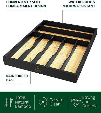 ROYAL CRAFT WOOD Luxury Bamboo Kitchen Drawer Organizer - Silverware Organizer - Utensil Holder and Cutlery Tray with Grooved Drawer Dividers for Flatware and Kitchen Utensils (7 Slot) - Image 2