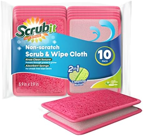 Scrub and Wipe Scrubbing Pads [10 Pack] – SCRUBIT Dual Sided Scouring Pad and Sponge - Reusable Kitchen Scrubbing Sponges for Dishes, Pots, Pans Utensils & Non-Stick Cookware (Pink) by SCRUBIT