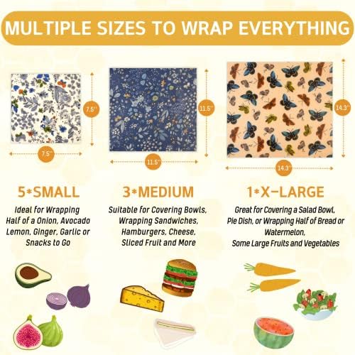 Reusable Beeswax Wrap - 9 Pack Beeswax Wraps for Food, Eco-Friendly Beeswax Food Wraps, Bread Sandwich Wrapper - Organic, Sustainable, Zero Waste, Reusable Plastic-Free Food Storage Wrap, 1XL, 3M, 5S - Image 3