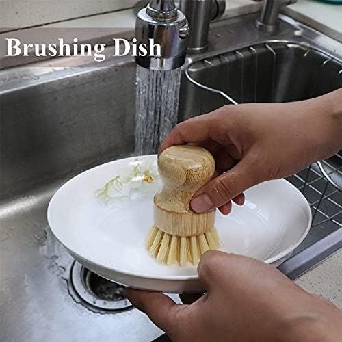 Bamboo Dish Scrub Brush, Kitchen Dish Scrubber Brush Set for Cleaning Dishes,Sink, Cast Iron Pan/Pot - Image 4