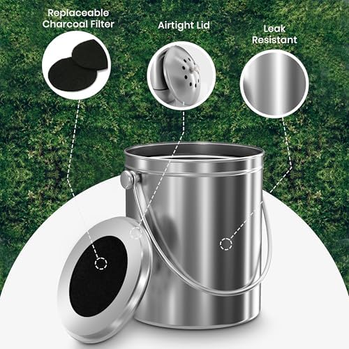 Utopia Kitchen Countertop Compost Bin 1 Gallon, Stainless Steel, Silver - Image 5