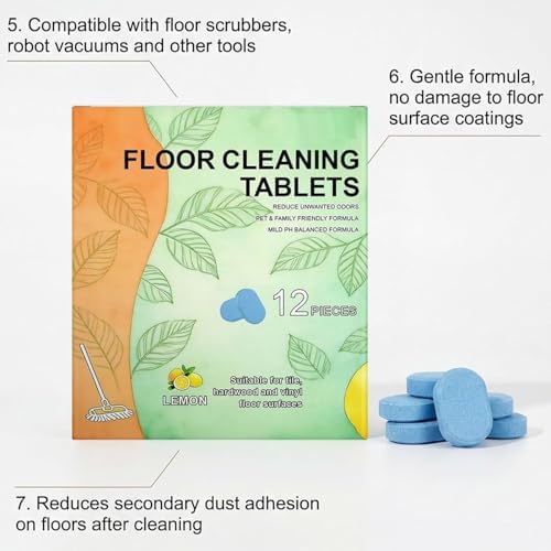 DOUNIU 12pcs Floor Cleaner Tablets, Pre-Measured Dissolvable Cleaning Solution for Tile, Vinyl, Hardwood, Fresh Lemon Scent, Compatible with Robot Mops & Wet/Dry Vacuums (24pcs) - Image 3