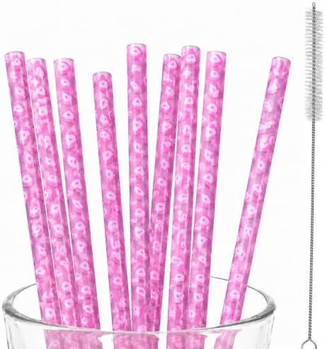 10 Pcs Reusable Leopard Straws Drinking Straw with Cleaning Brush by iamrzye