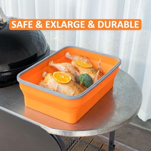 XL Collapsible Marinating Container,Large-Capacity Grill Accessory Perfect For Bbqs And Parties,Marinade And Brining Prep, Collapsible Silicone Food Storage Containers Set (10L/2.64Gallon),Orange - Image 7