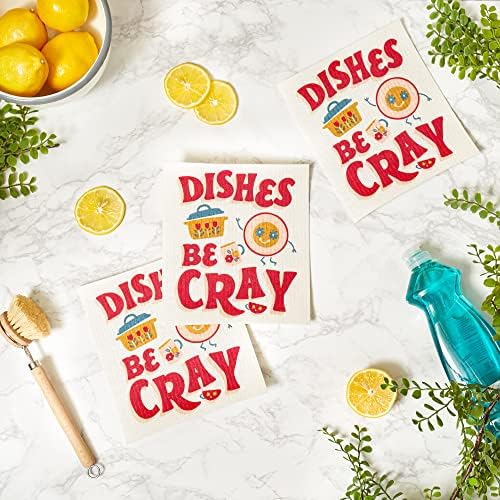 DII Swedish Dishcloths for Kitchen & Cleaning, Reusable, Machine Washable & Dishwasher Safe, Biodegradable, 7.75 x 6.75, Dishes Be Cray - Image 6