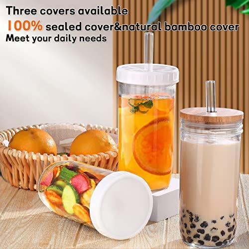 DWTS DANWEITESI Glass Cups with Lids and Straws,24 oz Smoothie Cup with Lid and Straw-Boba Mason Jar,Matcha Cup Wide Mouth Reusable Drinking Glasses,Iced Coffee Cups Glass,Vasos De Vidrio【4 Pack】 - Image 2