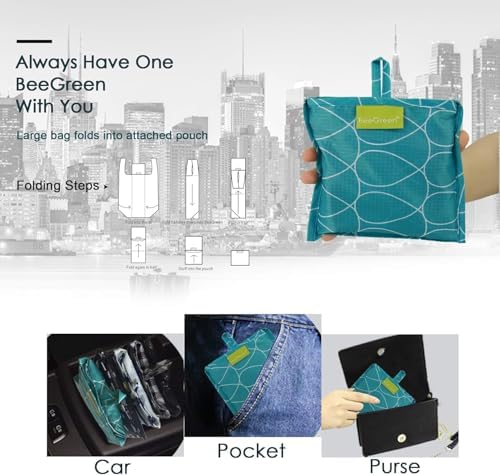 BeeGreen Geometry Reusable Grocery Bags Bulk 6 Packs X-Large, Reusable Shopping Bags Foldable for Groceries, Vegetables, Fruits Watertight Bulk Tote Bags Washable For Women and Men - Image 5