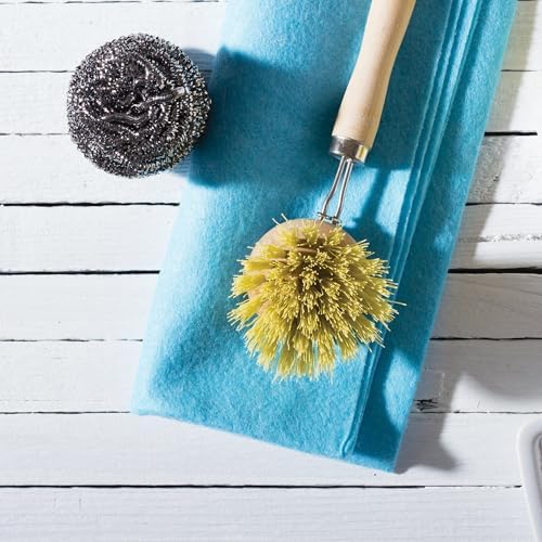 HIC Kitchen Natural Bristle Veggie and Dish Scrub Brush, Non-Scratch Natural Tampico Bristles with Wooden Handle - Image 6