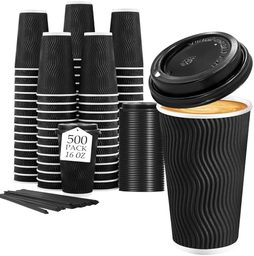 Lamosi 500 Pack 16 oz Coffee Cups with Lids, Disposable To Go Paper Cups by BuyNow