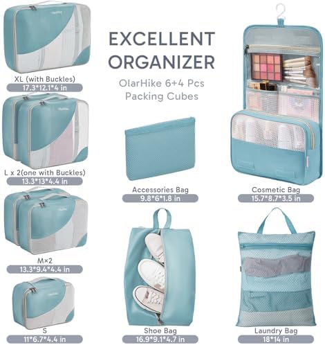OlarHike 10 Set Packing Cubes for Travel,Gifts for Women Mom,Anti-Tearing Suitcase Organizer,with Over 1000 pcs Mesh Holes,Vacation Essentials & Accessories for Cruise Ship - Image 2