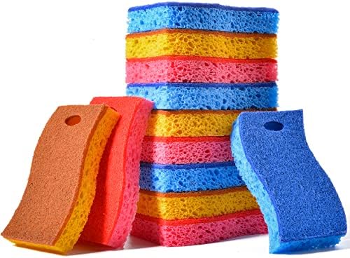 METUUTER 12-Count Scrub Sponges Kitchen Sponge Heavy Duty, Cellulose Sponges with Scouring Pads Dual-Sided for Kitchen and Household Use (S-Multi) by METUUTER