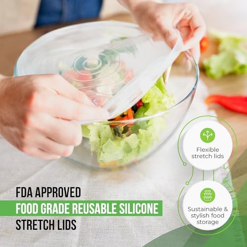 Reusable Silicone Stretch Lids for Food Storage in Fridge - Elastic Heat-Resistant Bowl Covers, Cups, Cans, Jars - Universal Food Grade Lid for Round and Rectangle Containers - Dishwasher Safe -7 Pack - Image 4