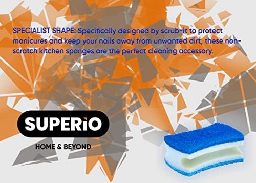 Non-Scratch Scrub Sponge with A Comfortable Grip, Heavy Duty Duel Sided Kitchen Scrubber Sponge Cellulose Scrub Sponge, Scratch Free, with Scouring Pad Set, 1 Sponge, Blue - Image 6