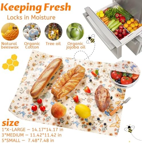 9 Pack Beeswax Wraps for Food – Reusable Beeswax Bread Bag & Sandwich Wrap - Image 2