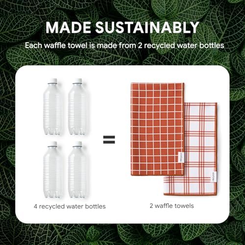 RECYCO Waffle Kitchen Towel Set of 2 - Quick Dry Microfiber Sustainable Dish Towels - Ultra Absorbent Reusable Cleaning Tea Towels - Lightweight Hand Towels,16”x 28”, Farmhouse Plaid - Image 5