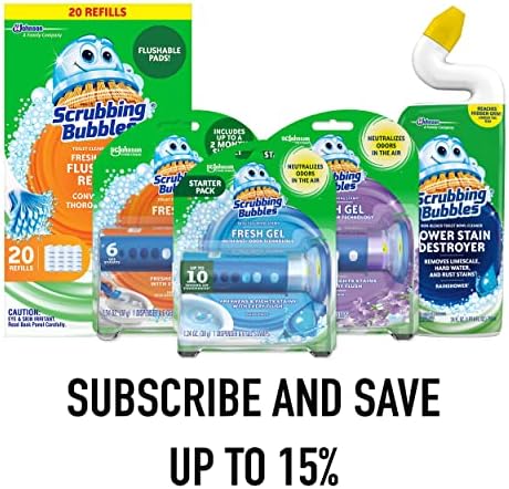 Scrubbing Bubbles Fresh Gel Toilet Bowl Cleaning Stamps, Helps Keep Toilet Clean and Helps Prevent Limescale & Rings, Rainshower Scent, 1 Dispenser with 6 Fresh Gel Stamps (Pack of 4) - Image 2