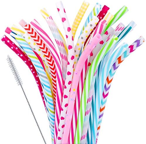 JANYUN 30 Pcs Reusable Plastic Straws, Colorful Printing Hard Plastic Straw by JANYUN