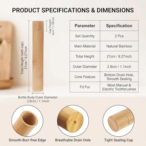 2 PCS Bamboo Toothbrush Travel Case, Portable Toothbrush Holder, Compact Reusable Manual Toothbrush Box for Traveling Camping Business Trip Bathroom - Image 2
