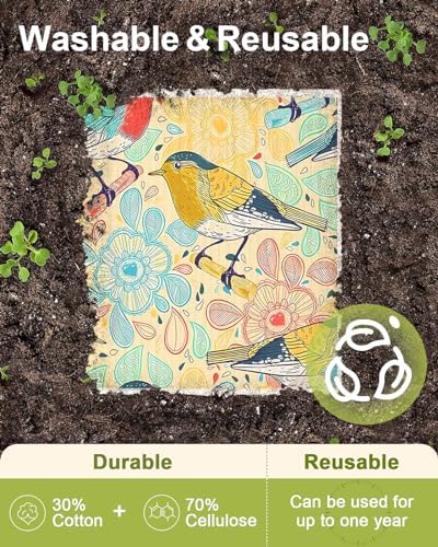 Miss Adola Swedish Dishcloths for Kitchen - 5 Pack Reusable Dish Cloths for Washing Dishes Absorbent Cute Funny Kitchen Towels Cleaning Sponge, Flower Bird - Image 3