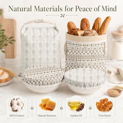Britimes Reusable Bread Bags Set, Beeswax, XL, Zero Waste, Geometric Beige - Image 4