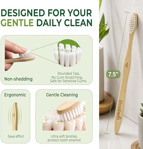 10 Pack Plastic Free Bamboo Toothbrush, Plant-Based Soft Bristle Biodegradable Eco-Friendly Wooden Toothbrushes for Adults and Family - Image 3