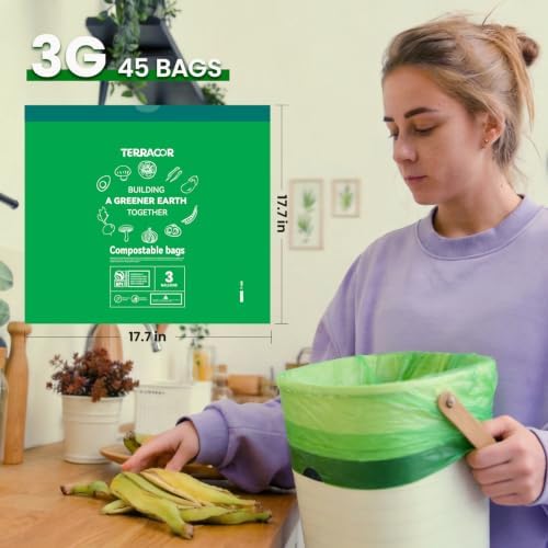 3 Gallon Compostable Trash Bags Drawstring, Heavy Duty Extra Thick 0.9 Mil, 45 Bags, Fits 2.6, 3, 4, 5 Gallon Countertop Bin Kitchen Food Scrap Waste Bag, ASTM D6400 - Image 3