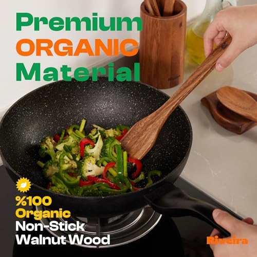 Riveira Walnut Wooden Spoons for Cooking Set of 3 – Natural Walnut Wooden Cooking Utensils, Spatula, Spoon - Premium Quality Utensil Set for Non-Toxic Cooking - Image 2