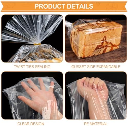vivinin 70 Pack Bread Bags & 100 Pack Ties, 8" x 4" x 18" Clear Bread Bags for Homemade Bread, Reusable Plastic Bread Storage Bags for Bakers, Bakery Owners - Image 4
