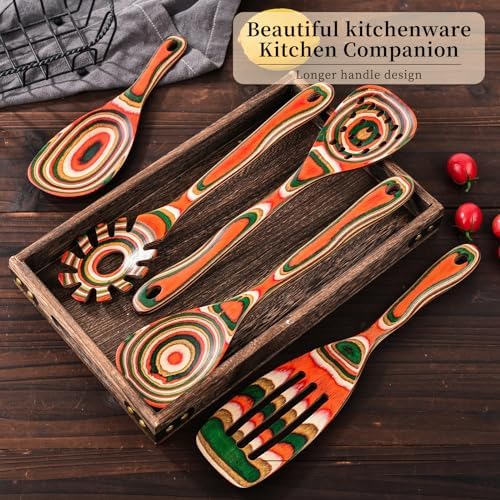 Gudamaye Pakkawood 7-Piece Red Wooden Cooking Utensils, Wooden Spoons for Cooking,Wooden Spoon Set, Wooden Kitchen Utensil set, Pakkawood kitchen Utensils for Serving, Bridal Shower Gifts - Image 6