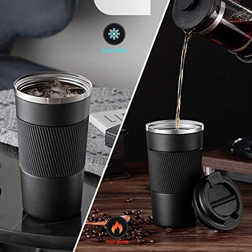 YINJOYI 17oz Travel Coffee Cups Insulated Mug Thermal Tumbler to Go with Lid Leak Proof Reusable Stainless Steel Coffee Mug Spill Proof for Hot and Iced Cold Drinks (Black, 510ml) - Image 4