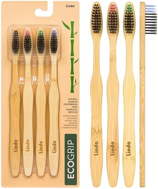 Lindo EcoGrip Bamboo Toothbrush - Eco-Friendly (Charcoal) by Lindo