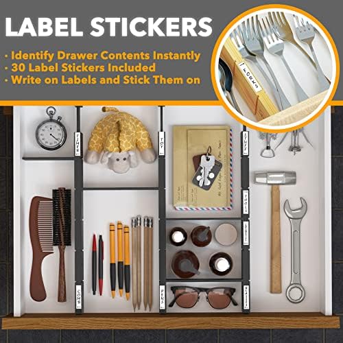 SpaceAid Bamboo Drawer Dividers with Inserts and Labels, Kitchen Adjustable Drawer Organizers, Expandable Organization for Home, Office, Dressers, 4 Dividers with 9 Inserts (17"-22" Black) - Image 3