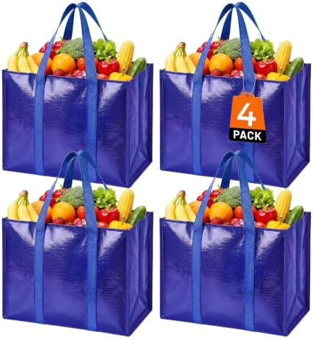 Reusable Grocery Bags, Waterproof & Foldable Shopping Bags Stand Upright by WiseLife