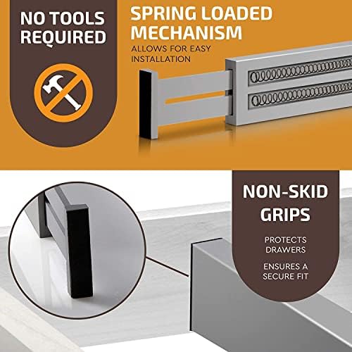 Bambüsi Bamboo Drawer Dividers 6 Pack - Deep Drawer Organizer, Adjustable 16 to 22 Inch Expandable Dividers, 2.6 Inch High Wood Separators for Kitchen, Clothes, Bedroom, Bathroom, Office - Grey - Image 5
