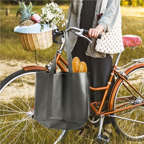 LadyRosian Reusable Grocery Bags Extra Large Foldable Shopping Bags 10 Pack Heavy Duty Kitchen Tote Bags with Handle Can Hold 45+lbs, Stands Upright, Foldable & Washable (Grey) - Image 2
