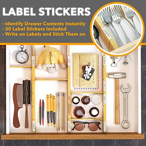 SpaceAid Bamboo Drawer Dividers with Inserts and Labels, Kitchen Adjustable Drawer Organizers, Expandable Organization for Home, Office, Dressers and Bathroom, 6 Dividers with 12 Inserts (13.25-17 in) - Image 4