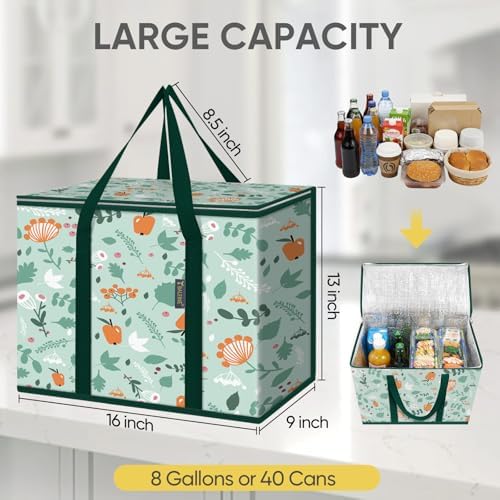 BALEINE Insulated Reusable Grocery Bags with Zippered Top, Large Cooler Bag - Image 4