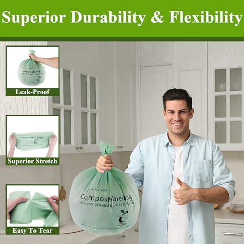 C Crystal Lemon 50 Count Biodegradable Kitchen Food Waste Bags - 6 Gallon Scraps Bags - Heavy Duty Compostable Waste Bags for Kitchen - Unscented Trash Bags 6 Gallon for Yard, Food (Pack of 2) - Image 2