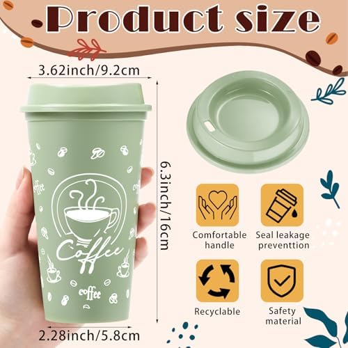 12 Sets Reusable Coffee Cups with Lids, 16oz, Green Series - Image 2
