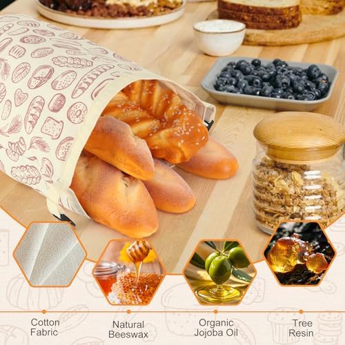 2 PACK Beeswax Sourdough Bread Bags for Homemade Bread, Reusable Cotton Beeswax Bread Bag Portable Waxed Storage All Natural Bees Wax Linen Bag Keep Fresh,13''×17'', 03 - Image 2