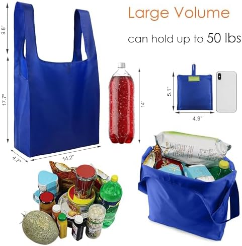 BeeGreen Reusable Grocery Bags Blue Kitchen Bags Bulk Foldable-Machine Washable with Zipper Storage Pouch 50 Packs - Image 3