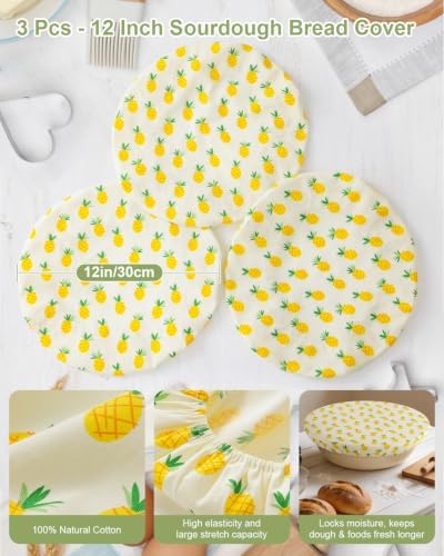 3 Pcs 12 Inch Sourdough Bread Cover, Reusable, Elastic Rim Washable - Image 3