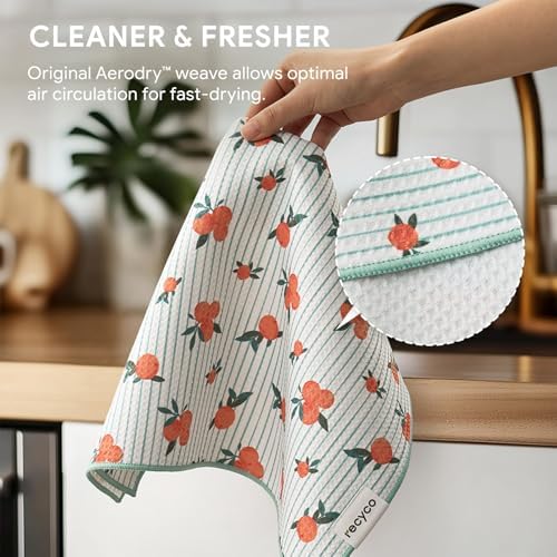 RECYCO Waffle Kitchen Towel Set of 2 - Quick Dry Microfiber Sustainable Dish Towels - Ultra Absorbent Reusable Cleaning Tea Towels - Lightweight Hand Towels,16”x 28”, Clementine Grove - Image 5