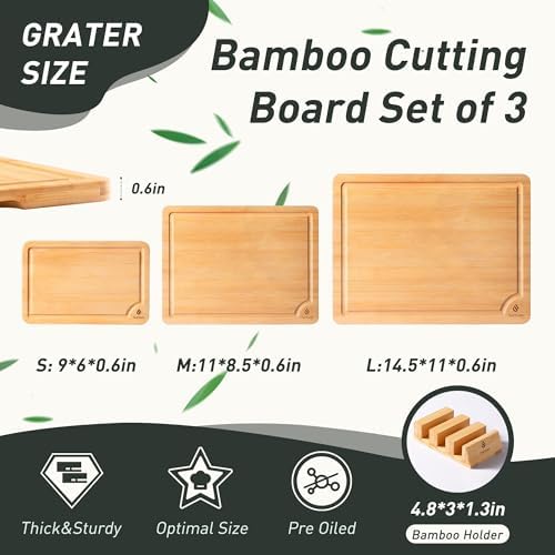 Bamboo Cutting Board Set Non Slip Feet with Holder Over Sink Kitchen Gadgets Seller 2025 First Apartment Must Haves Things Stuff Accessories House Warming Decor Housewarming Hostess Host Gifts - Image 2