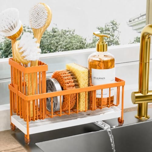 Cisily Sponge Holder for Kitchen Sink, Sink Caddy Organizer with High Brush Holder, Kitchen Countertop Organizers and Storage Essentials (Orange, 9.25″) by CISILYHOMELIFE